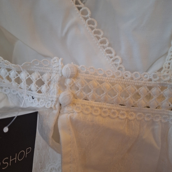 NWT Topshop Womens Boho White  Eyelet Lace Fit Flare V-Neckline Cami Size 8 - Picture 7 of 8